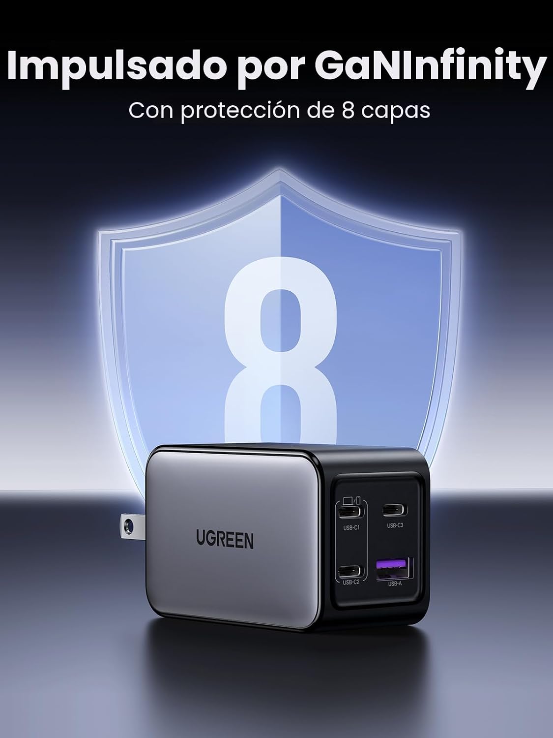 UGREEN Nexode 65W Cargador de Pared, 4 Puertos, Bloque de Carga Rápida GaN