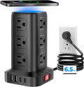 Regleta de alimentación con 12 tomas, 4 USB (1 USB C), cable de extensión de 6.5 pies con múltiples tomas, estación de carga, torre de regleta de alimentación, suministros de escritorio de oficina en