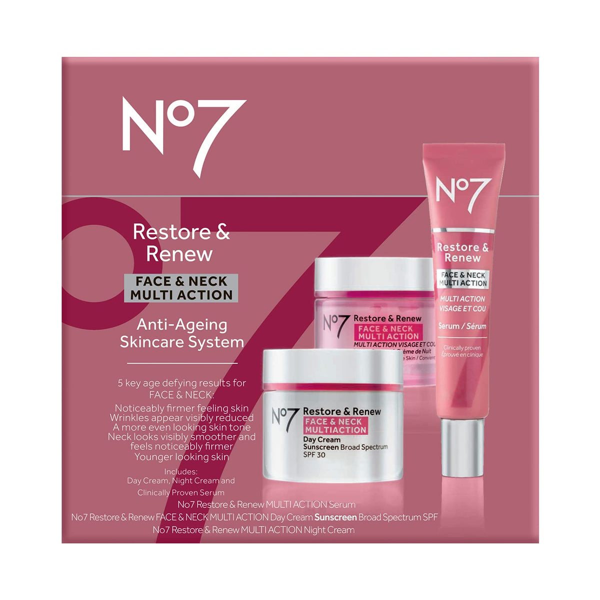 No7 restaurar &amp; Renew Face &amp; Cuello Multi Acción Skincare s...