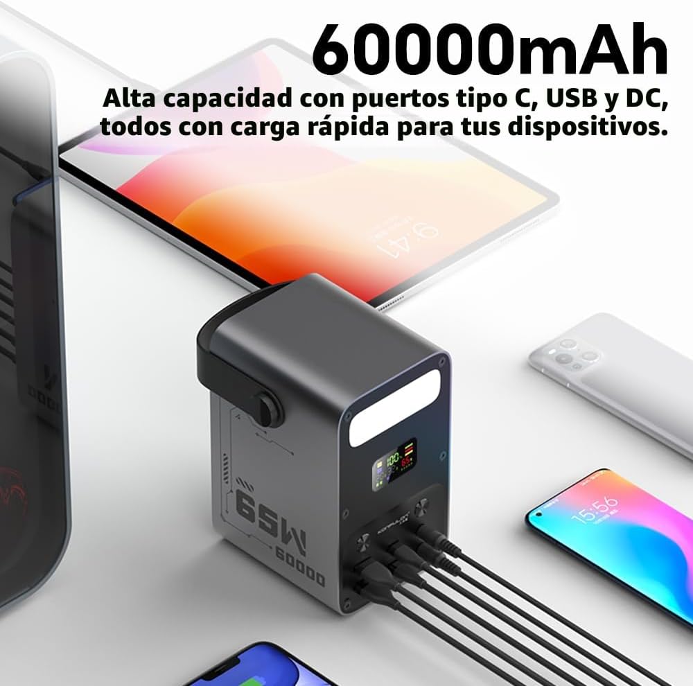 Cargador portátil 60000mAh Power Bank 65W Paquete de batería USB C...