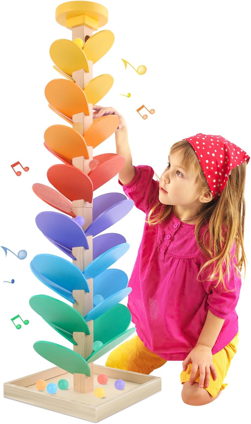 El mármol de madera corre el árbol de la música Montessori juega la bola de mármol para 3-5