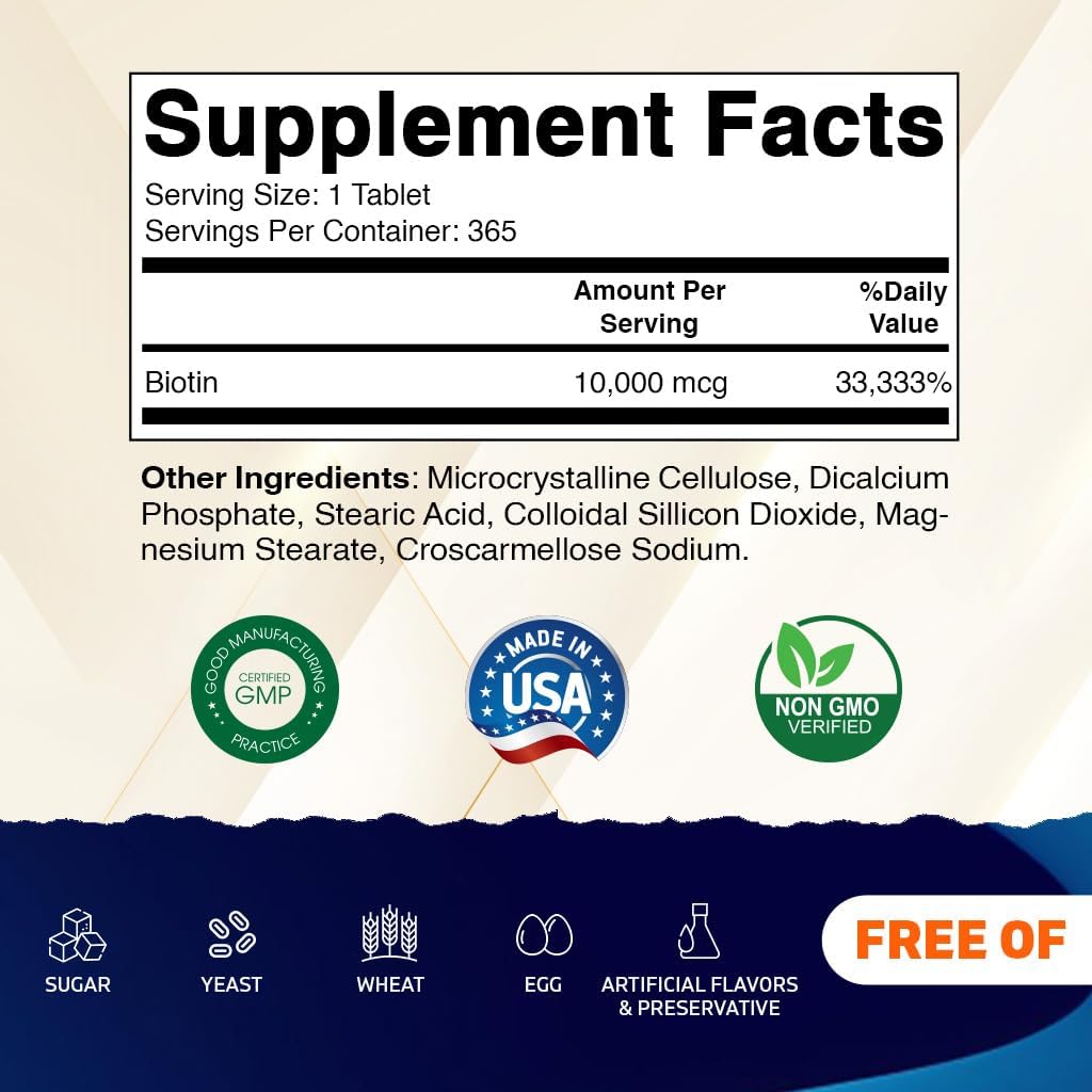 Vitamatic Biotina 10,000 mcg (10 mg) para cabello, piel y uñas más...