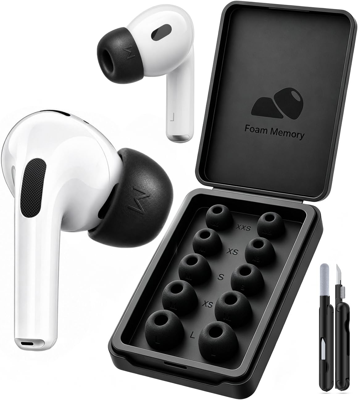 Puntas de espuma viscoelástica de reemplazo para AirPods Pro 3 (5 tamaños) - Negro