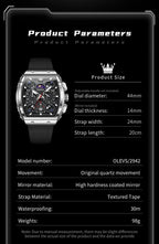 OLEVS Relojes para Hombre Casual Lujo Cara Grande Cronógrafo Multifuncional Relojes de Hombre Correa de Silicona/Nylon Duradera 3 ATM Resistente al Agua Reloj de Hombre Fecha Fase Lunar Reloj