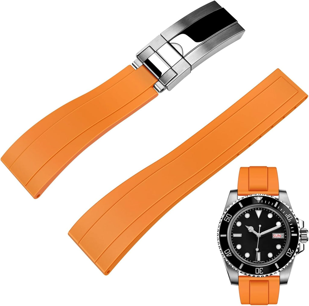 Juntan FKM Correa de reloj de goma para hombres y mujeres, 0.787 pulgadas, 0.866 pulgadas, correa de reloj de goma fluorada con cierre clásico de despliegue de buceo