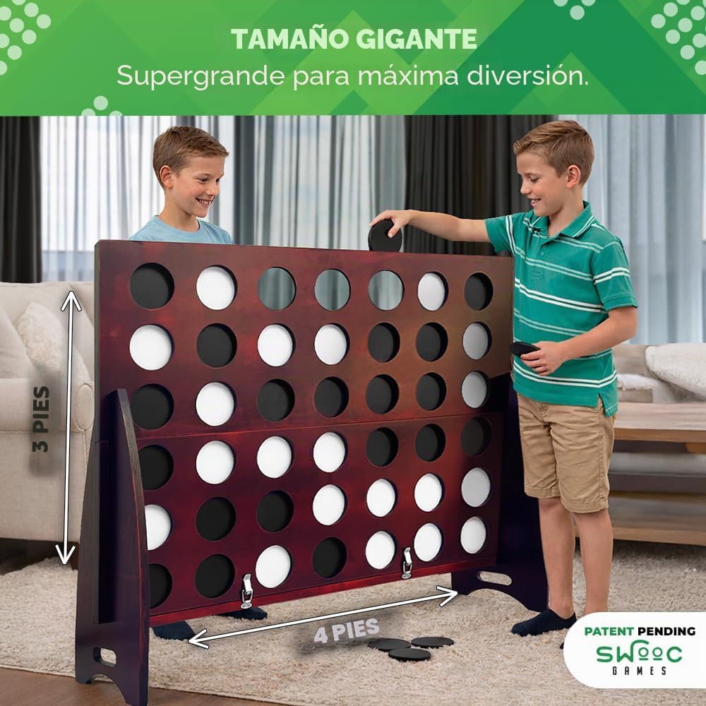 Swooc Juegos - Premium XL Giant 4 in A Row (4 pies x 3 pies) para todo tipo de clima con funda de transporte y diseño 60% más silencioso - Juego gigante para conectar al aire libre - Juegos al aire