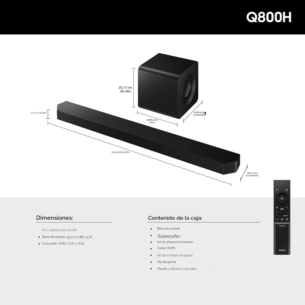 Samsung Barra de sonido de la serie Q HW-Q800H con subwoofer inalámbrico, modelo 2026