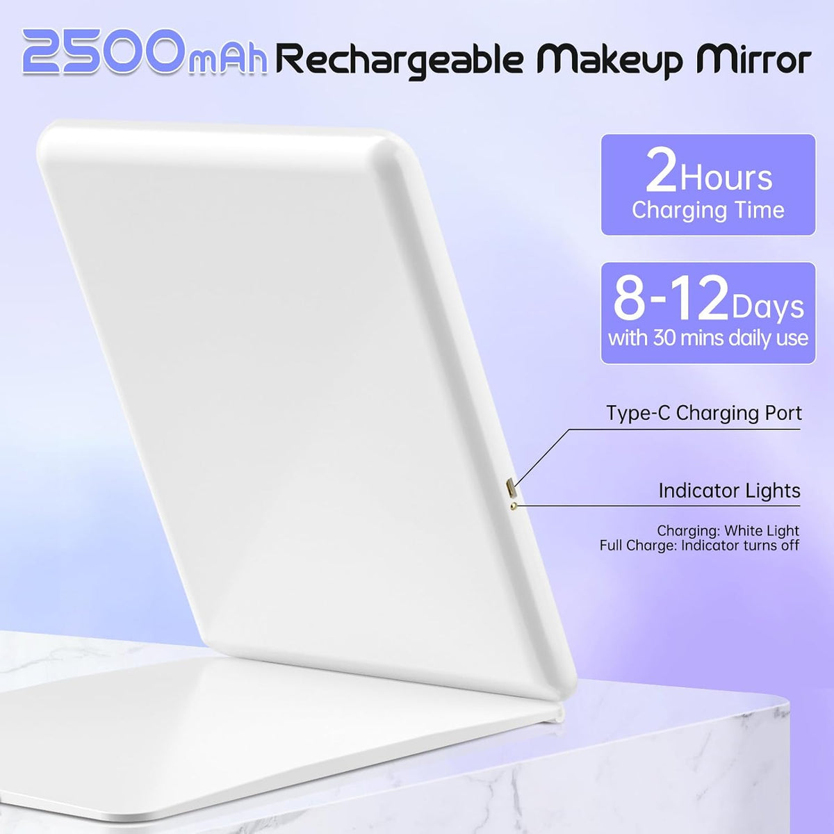 FUNTOUCH Espejo recargable grande del maquillaje del viaje 2500mAh con la