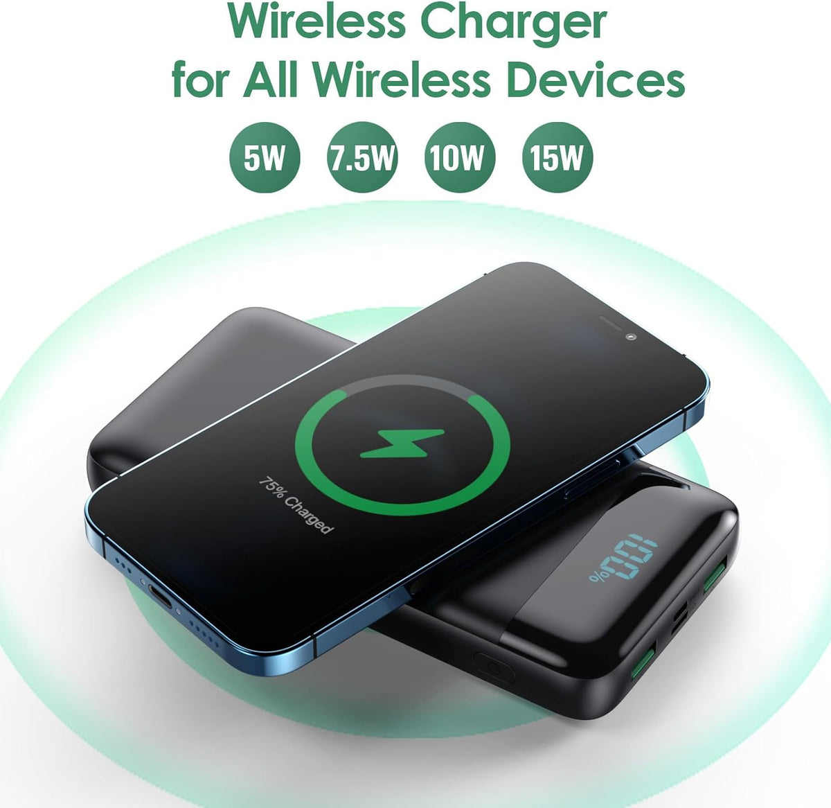 Cargador portátil inalámbrico 30,800 mAh, 15 W de carga inalámbrica...