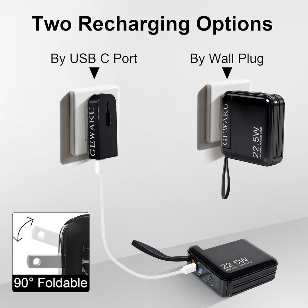 GEWAKU Cargador portátil con enchufe de pared, batería externa de 1...