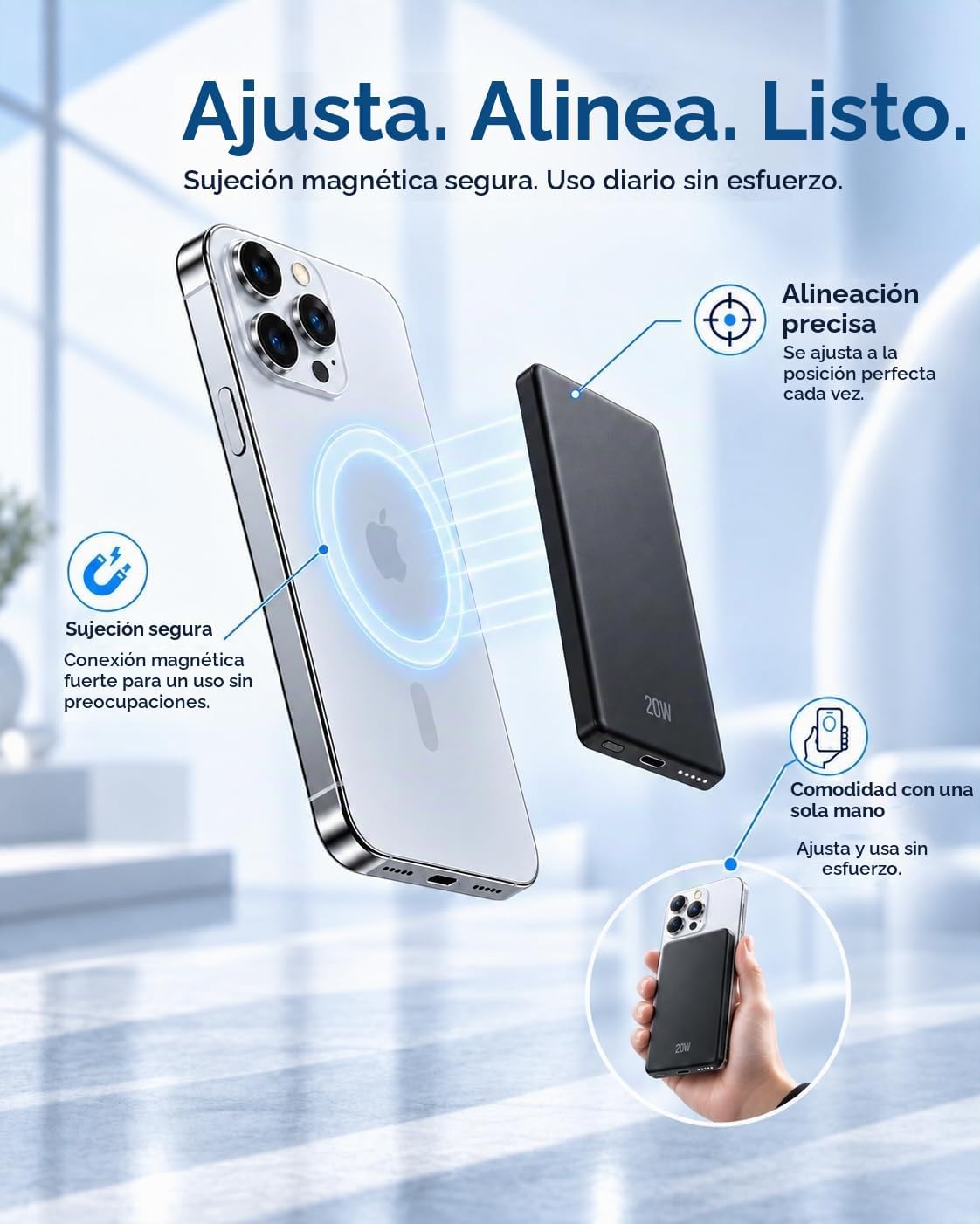 Cargador portátil magnético ultra delgado para iPhone, compatible con MagSafe Power Bank