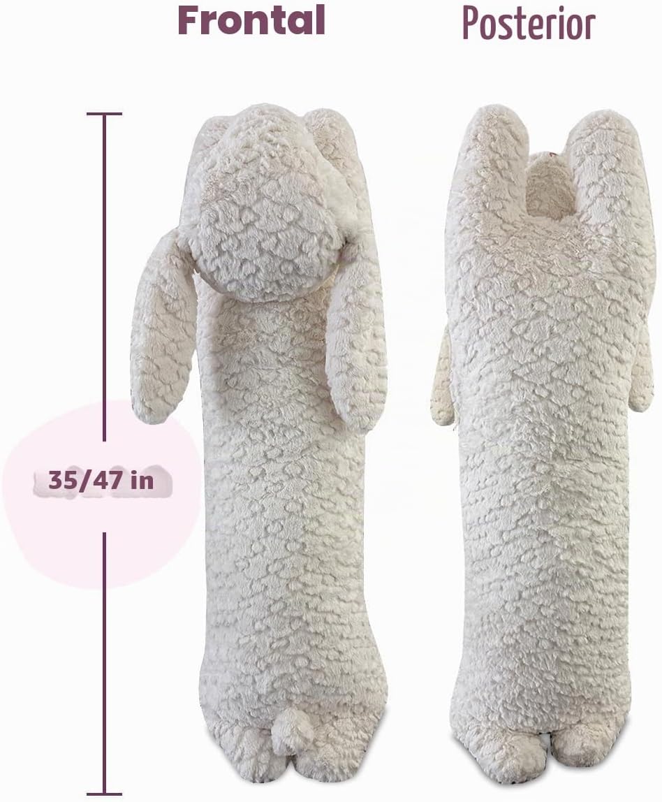 Almohada de felpa de conejo, animal de peluche de conejo, almohada de cuerpo largo de felpa de conejo, regalo para niños y adultos (blanco, 47 pulgadas)