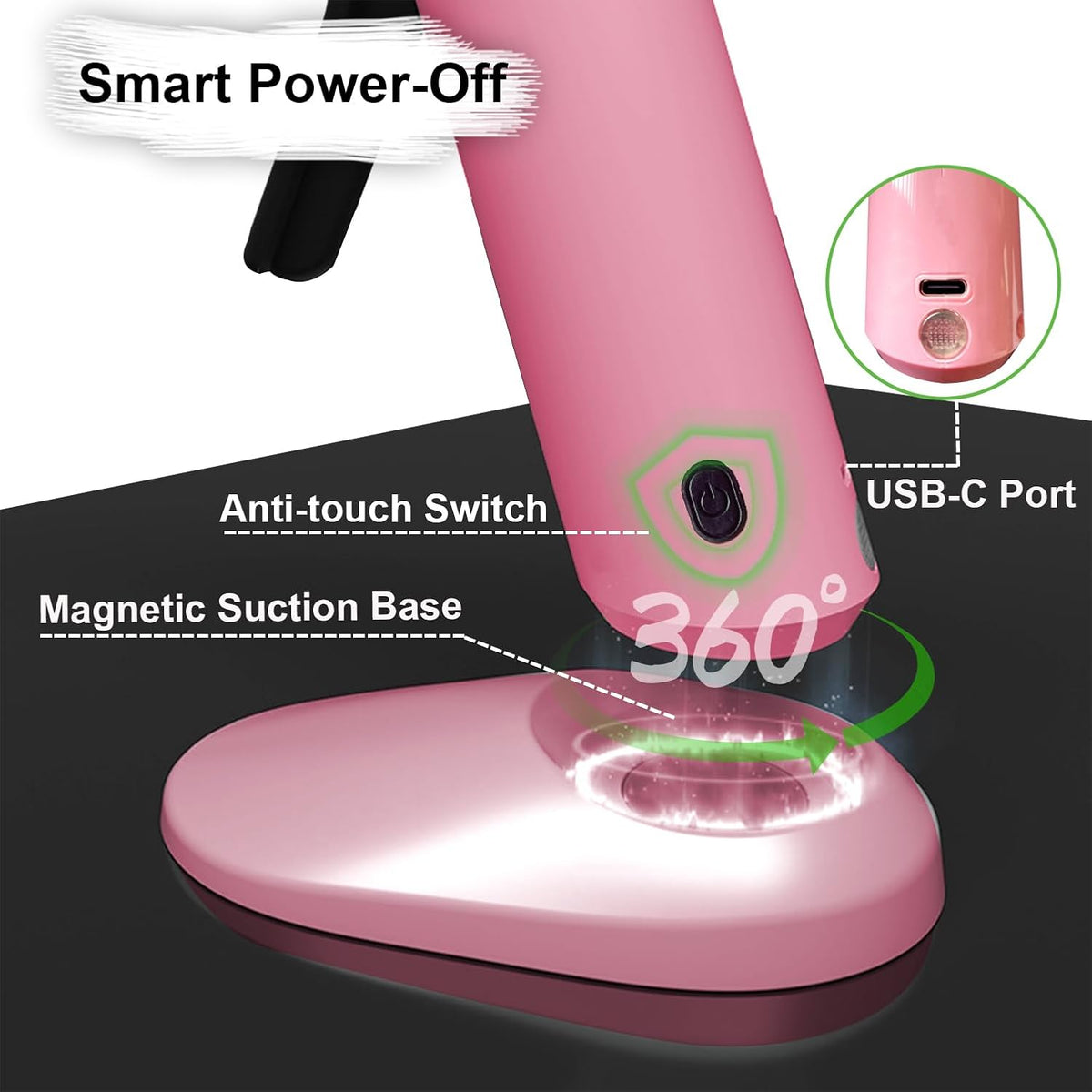 Kit de pistola de pegamento caliente inalámbrica MONVICT, pistola de pegamento rosa mini recargable USB-C con 40 piezas de barras de pegamento premium, 10 piezas de varillas para manualidades, estuche