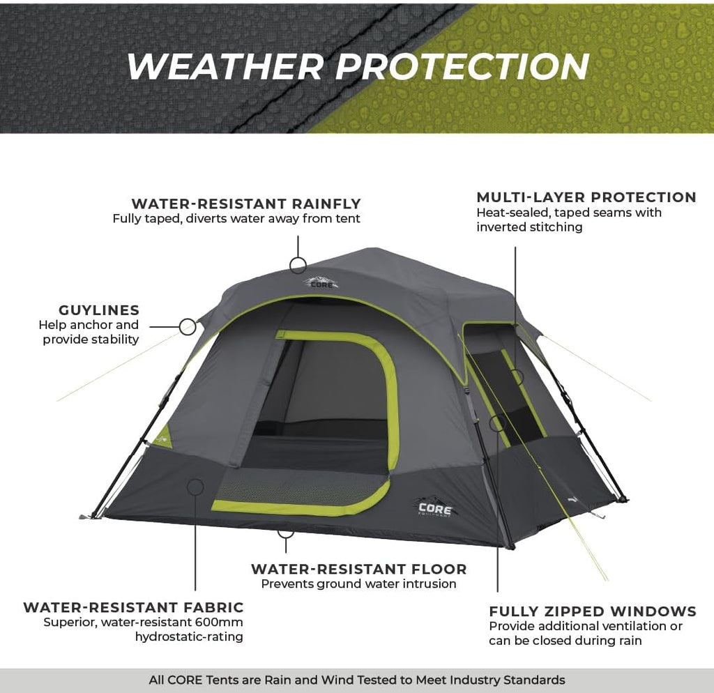 CORE - Combo de campamento de 4 piezas con tienda de campaña instantánea