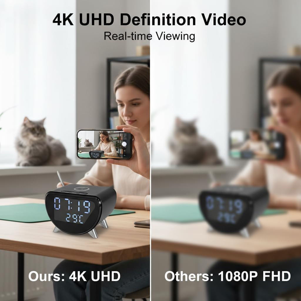 ULar Cámara inalámbrica del reloj del cargador del teléfono 4K Wifi6 con la