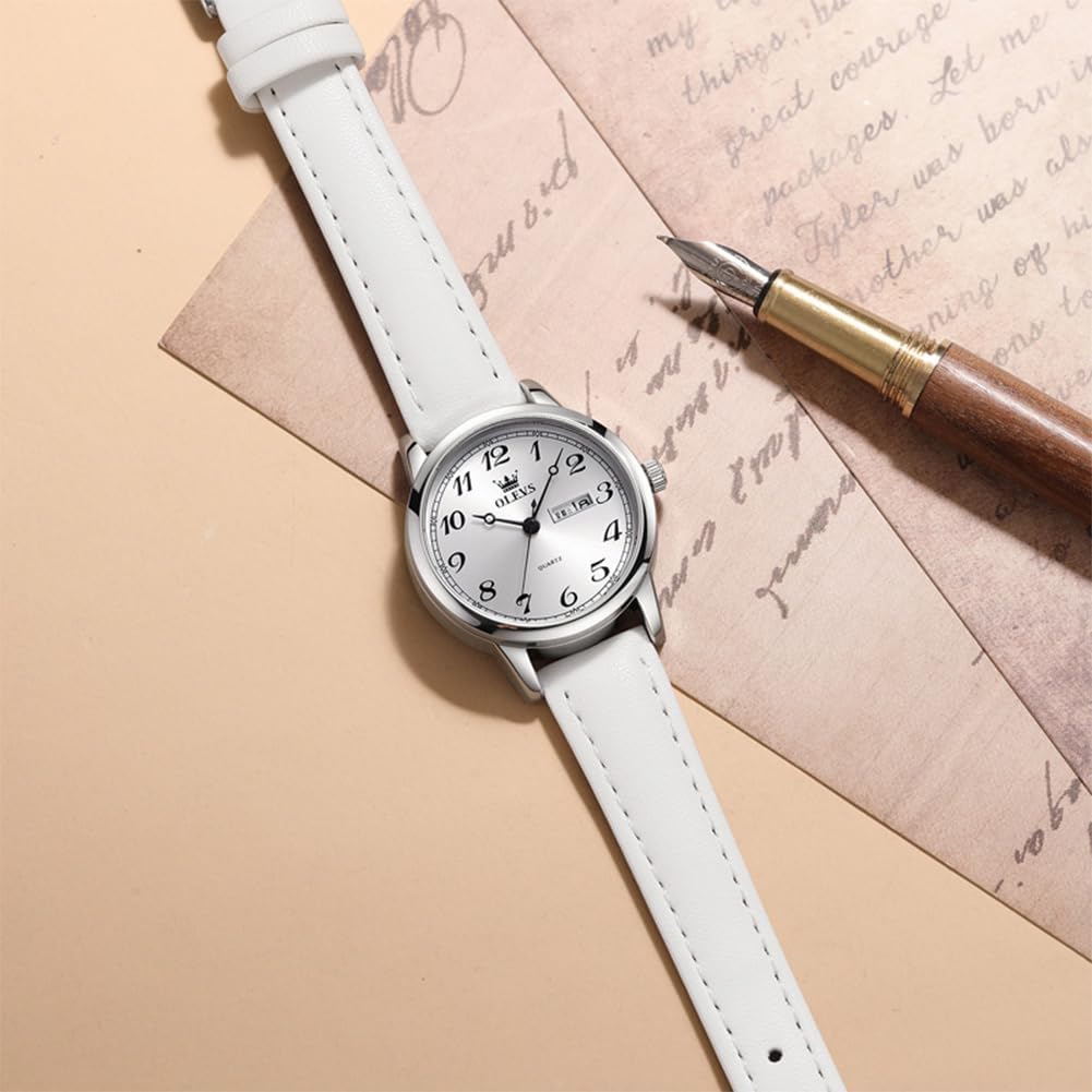 OLEVS Relojes de cuero para mujer lujo moda vestir impermeable cuarzo