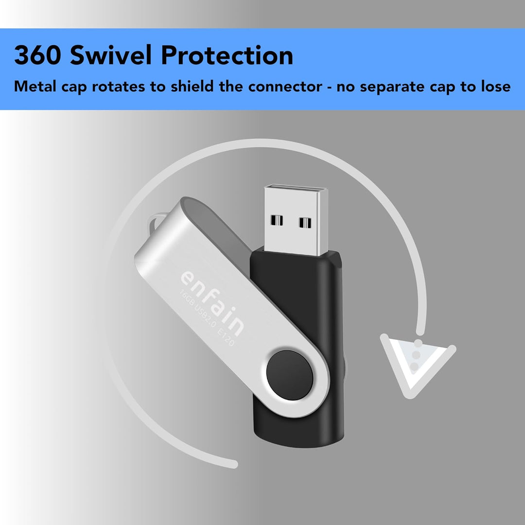 Paquete de 10 Enfain Memorias Flash USB 2.0 Giratorias de 16GB: Alm...