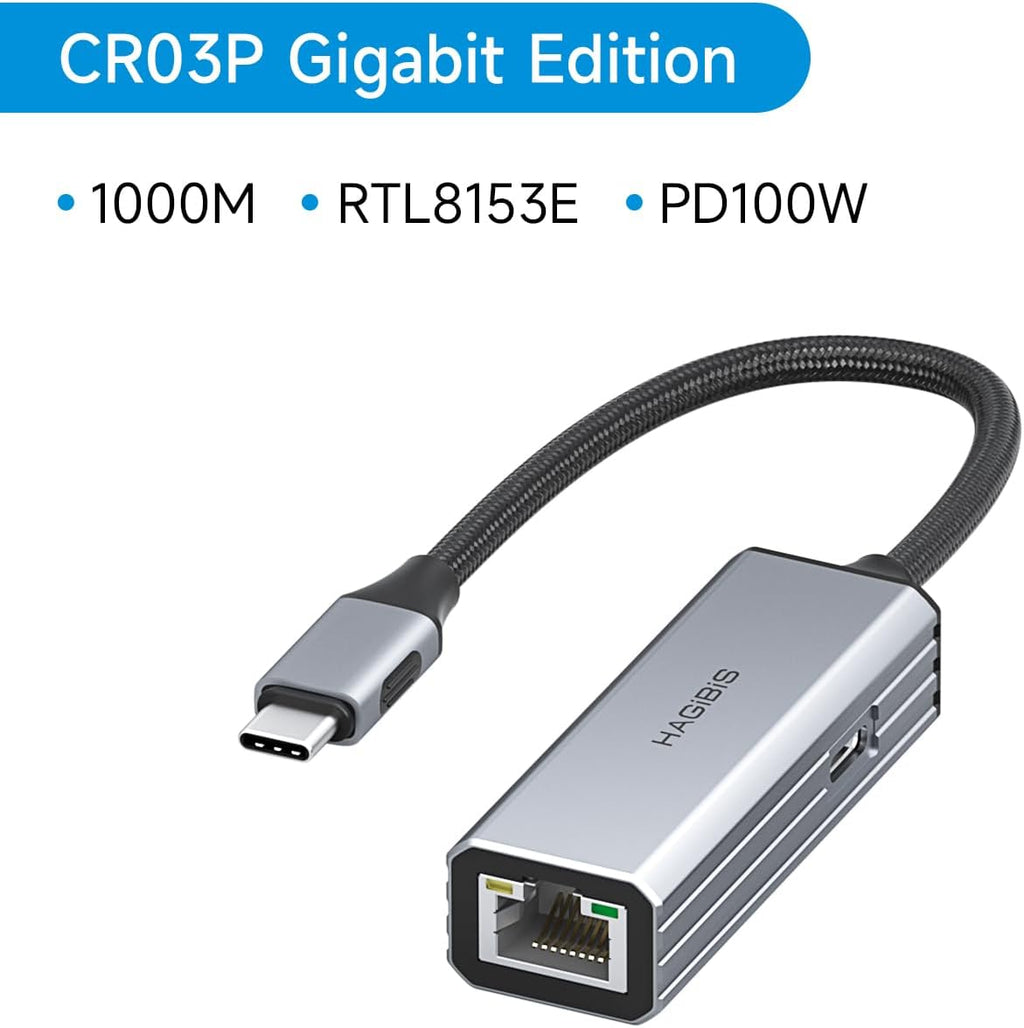 Hagibis Adaptador USB C a Ethernet, USB a red Gigabit RJ45 con PD de 100W