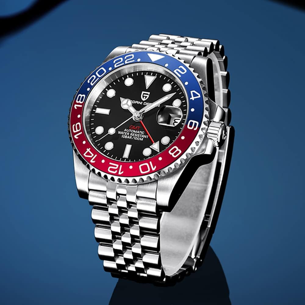 CADISEN Pagani Design 1662 GMT Reloj Automático Mecánico de Hombre de Grado Superior, Acero Inoxidable, Cristal de Zafiro, Reloj Deportivo de Buceo para Hombre, 1.57 pulgadas, Fecha, Resistente al