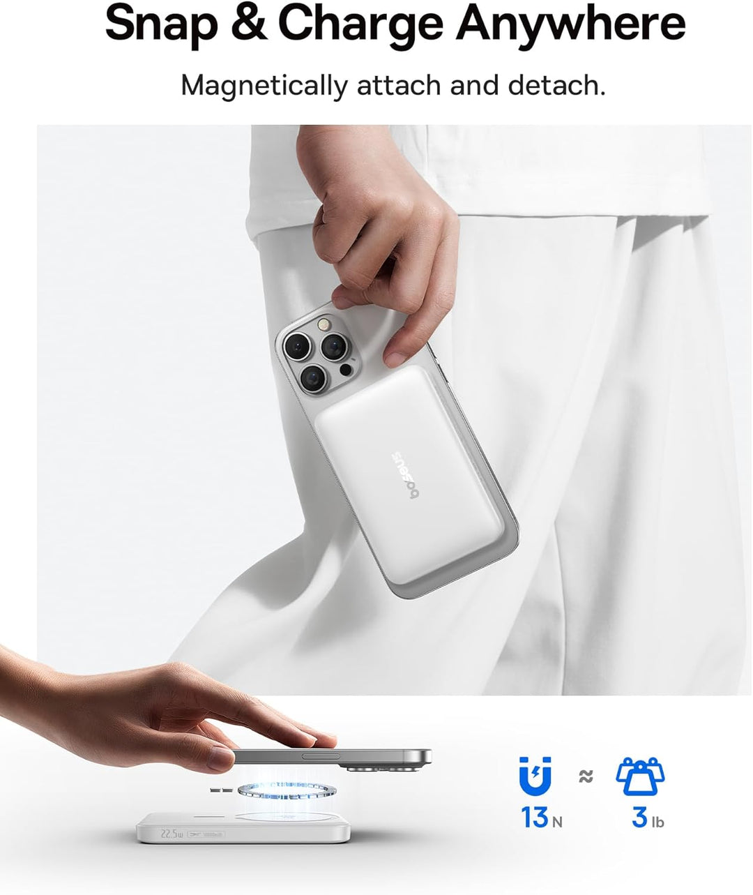 Baseus Cargador portátil MagSafe, Qi2 certificado 15 W, banco de en...