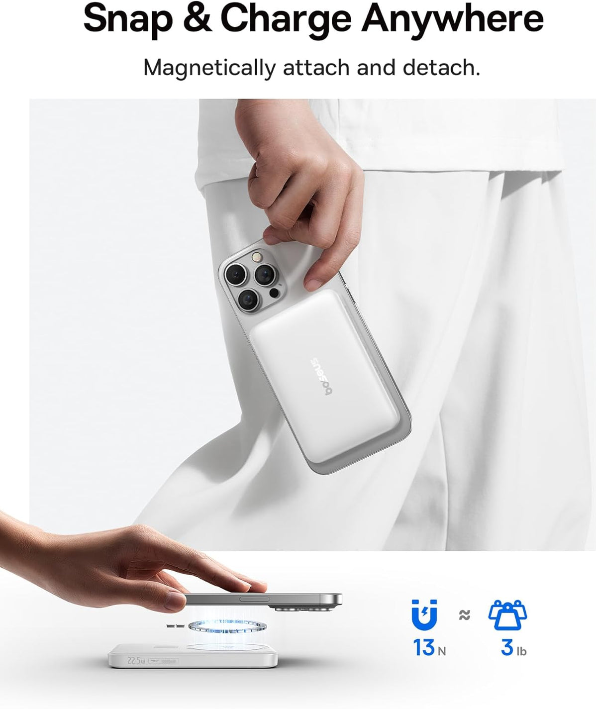 Baseus Cargador portátil MagSafe, Qi2 certificado 15 W, banco de en...