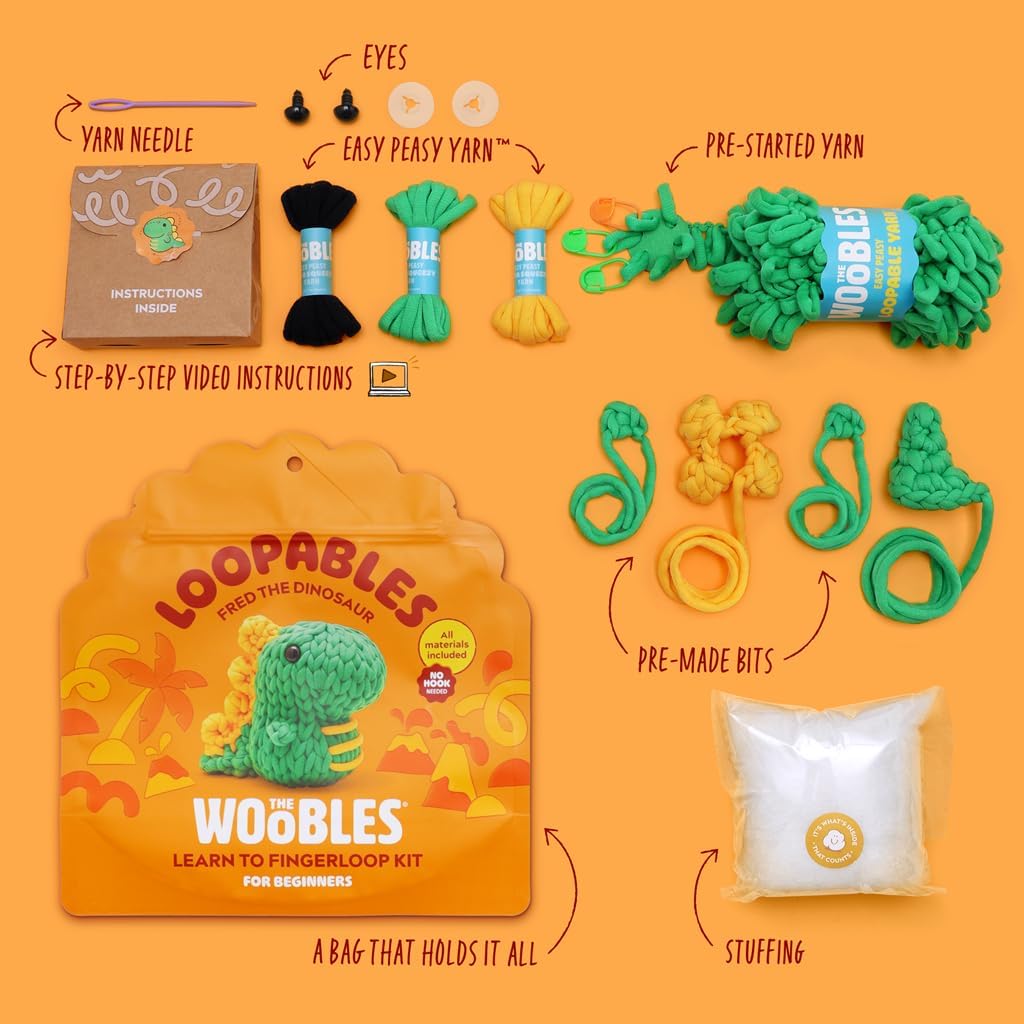 El kit de ganchillo Woobles Loopables para principiantes + (Fred the Dino)