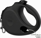 TUG Correa retráctil ovalada de 360° sin enredos para perro con dispensador de bolsas para desechos integrado (Grande, Negro)