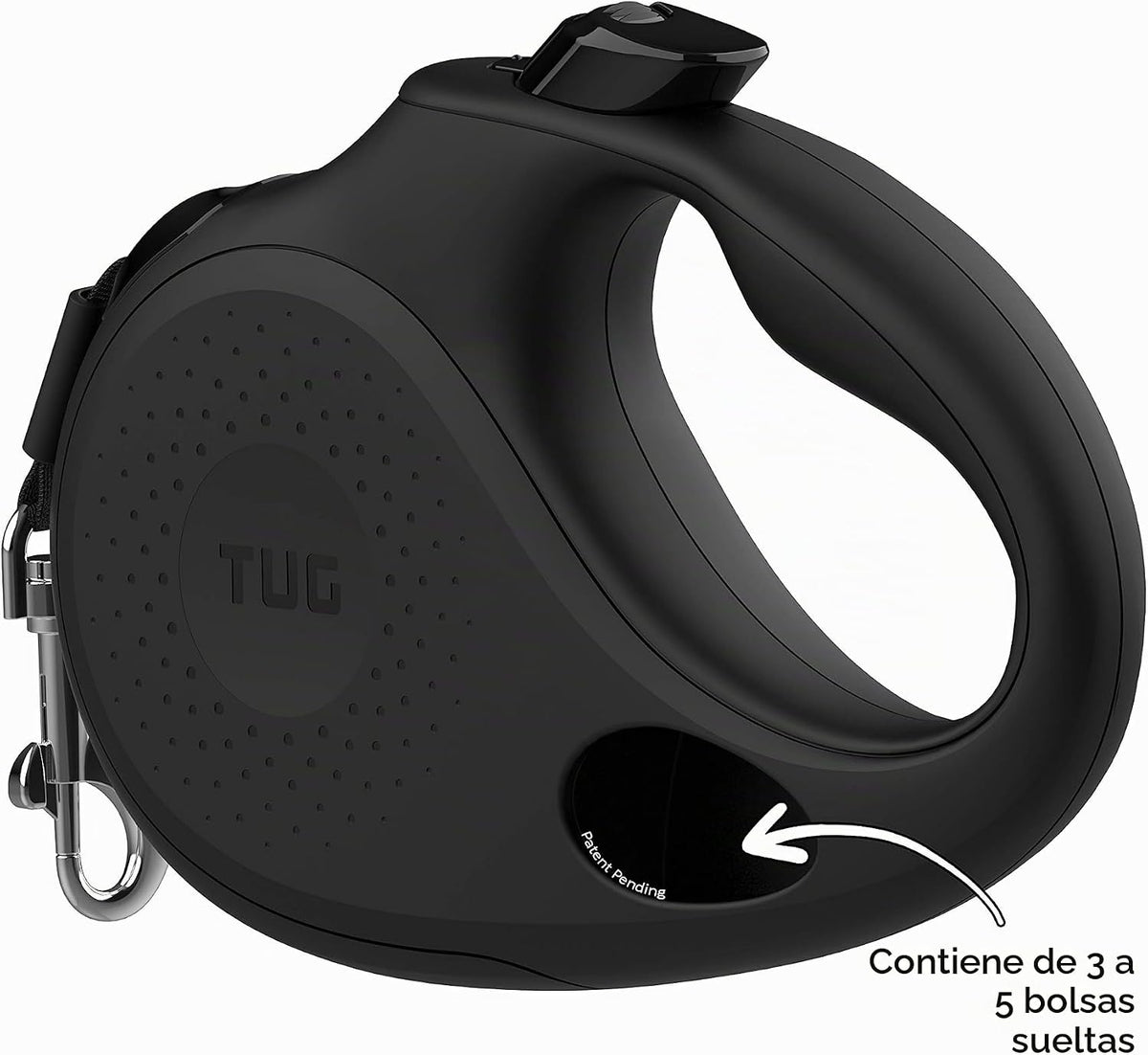 TUG Correa retráctil ovalada de 360° sin enredos para perro con dispensador de bolsas para desechos integrado (Grande, Negro)