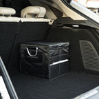 Organizador de maletero pequeño con tapa, para SUV coche camión, negro 28L, tela Oxford impermeable plegable, 2 compartimentos con mango de aleación de aluminio