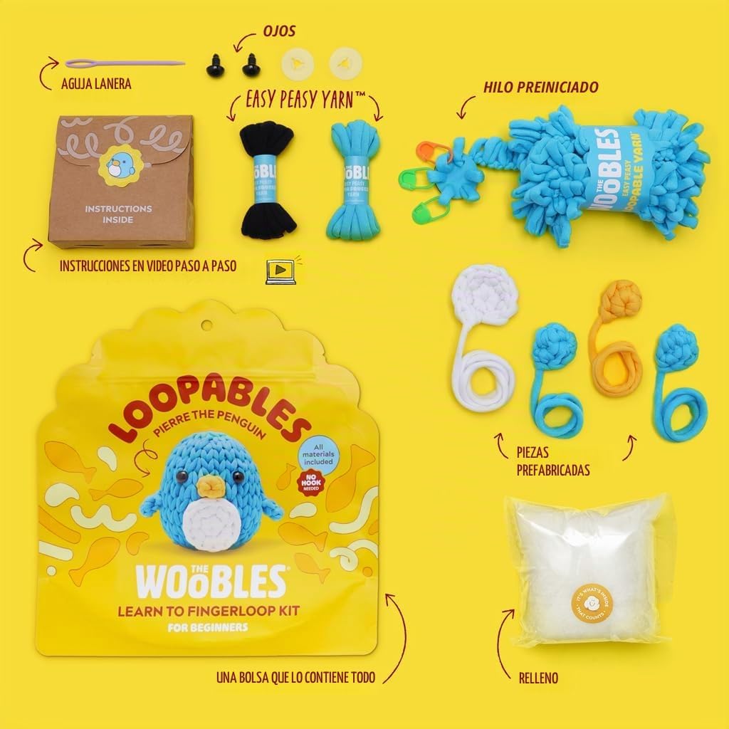 El kit de ganchillo Woobles Loopables para principiantes + (Pierre el pingüino)