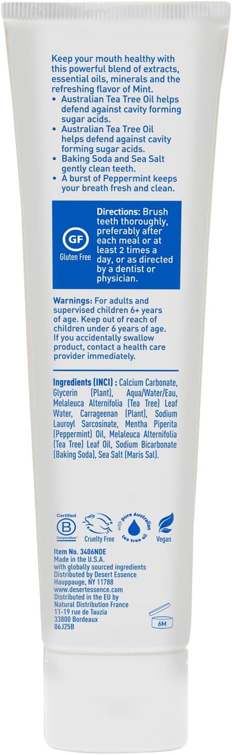 Desert Essence - Pasta de dientes con aceite de árbol de té, sin fl...