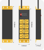 CCCEI Protector de sobretensiones magnético de alta resistencia, cable de extensión de enchufe plano con múltiples tomas. Extensor eléctrico de montaje en pared para garaje, industrial, tienda de 15