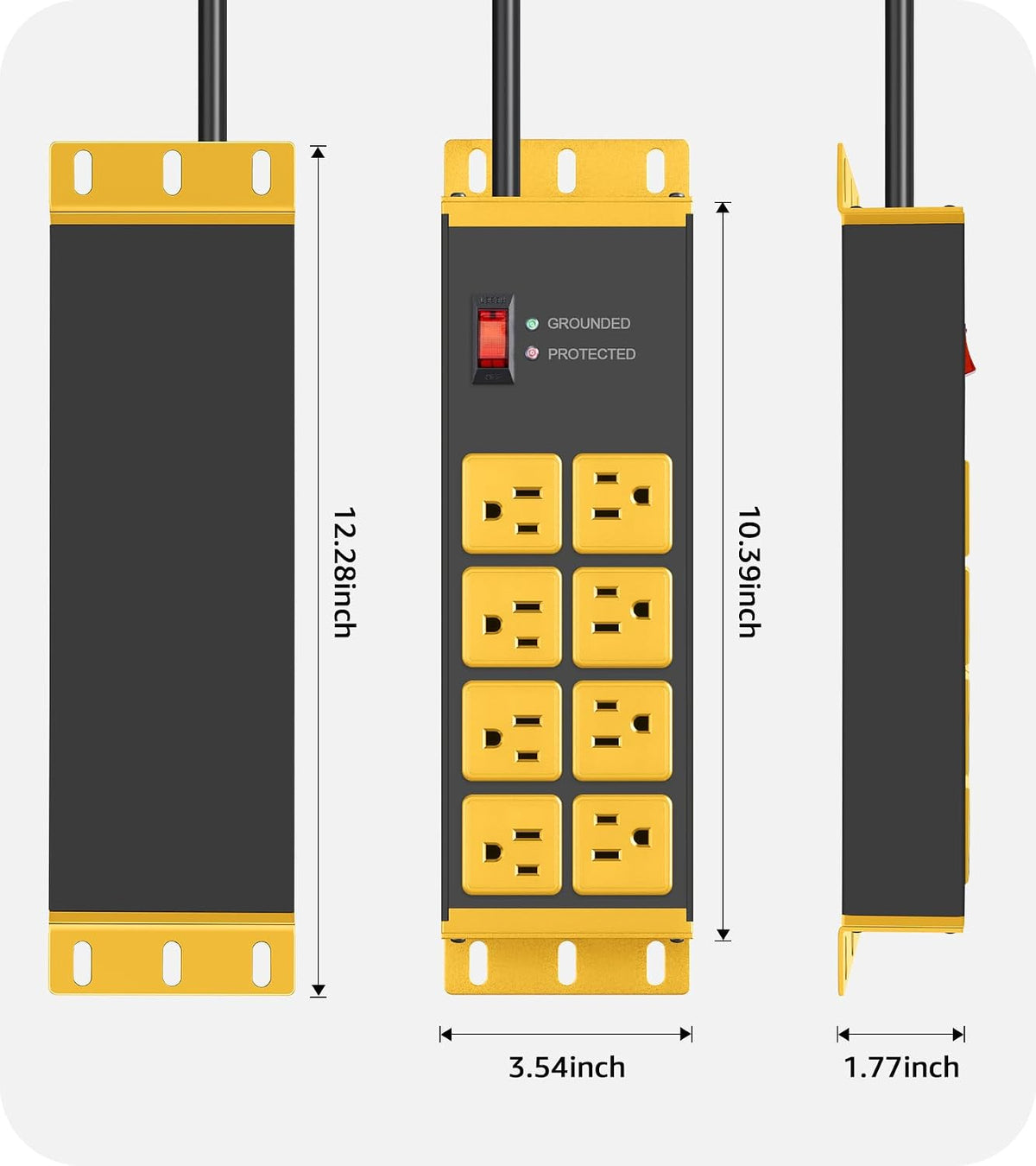 CCCEI Protector de sobretensiones magnético de alta resistencia, cable de extensión de enchufe plano con múltiples tomas. Extensor eléctrico de montaje en pared para garaje, industrial, tienda de 15