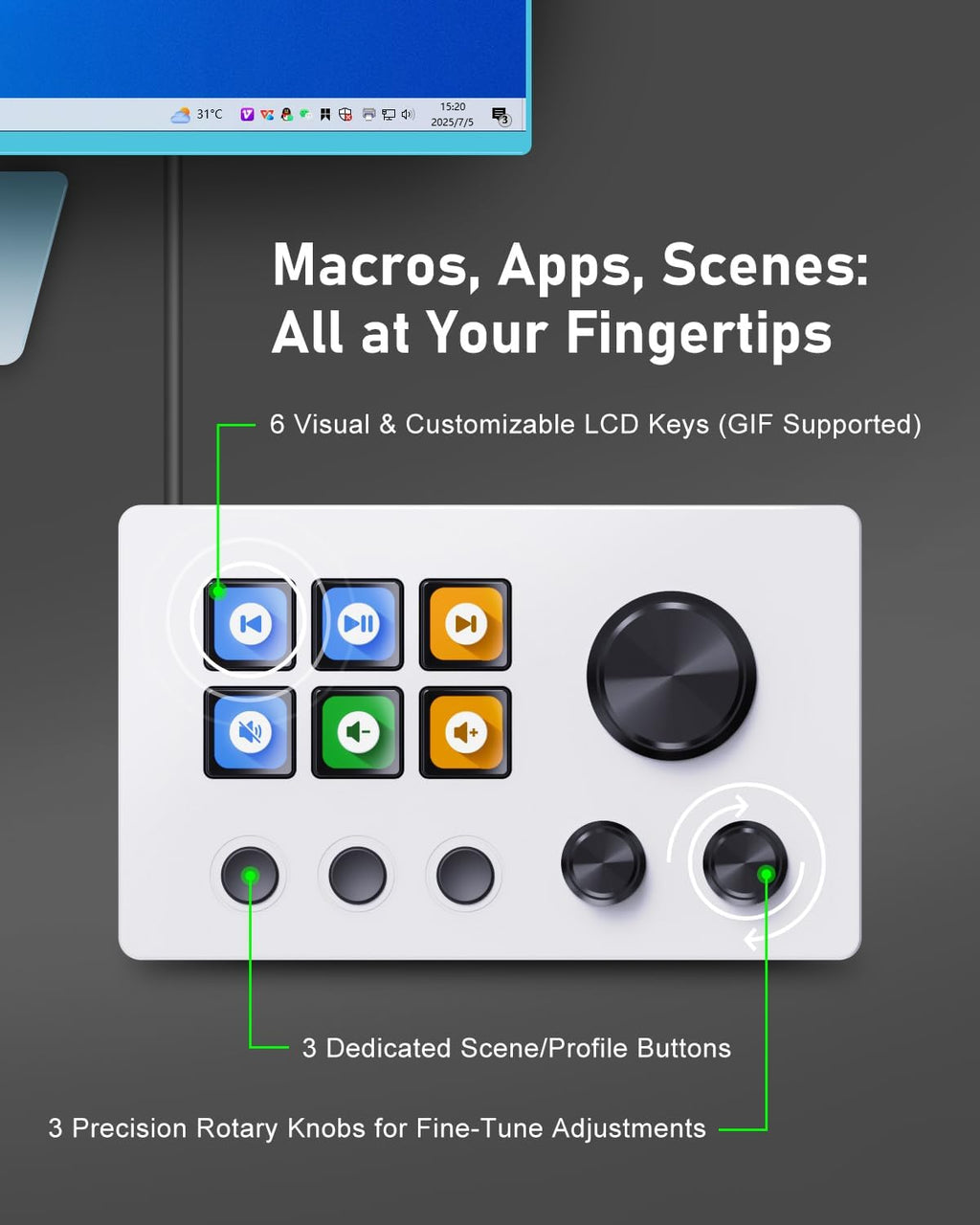 TreasLin VSDinside Stream Controller Deck Stream Dock con 12 Teclas Macro Personalizables para Activar Acciones en OBS Twitch YouTube para Creadores de Contenido de Streaming de Juegos Compatible con