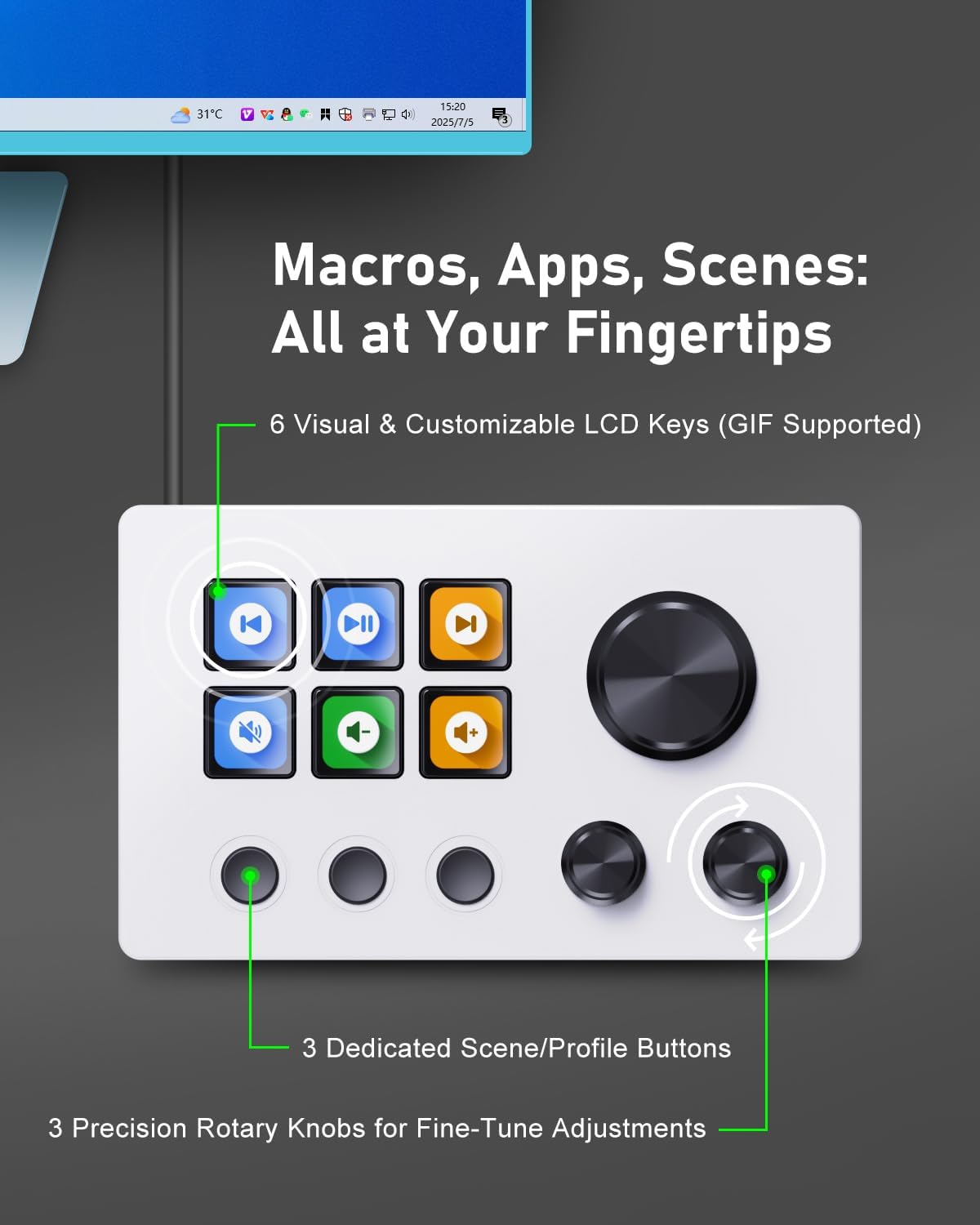 TreasLin VSDinside Stream Controller Deck Stream Dock con 12 Teclas Macro Personalizables para Activar Acciones en OBS Twitch YouTube para Creadores de Contenido de Streaming de Juegos Compatible con