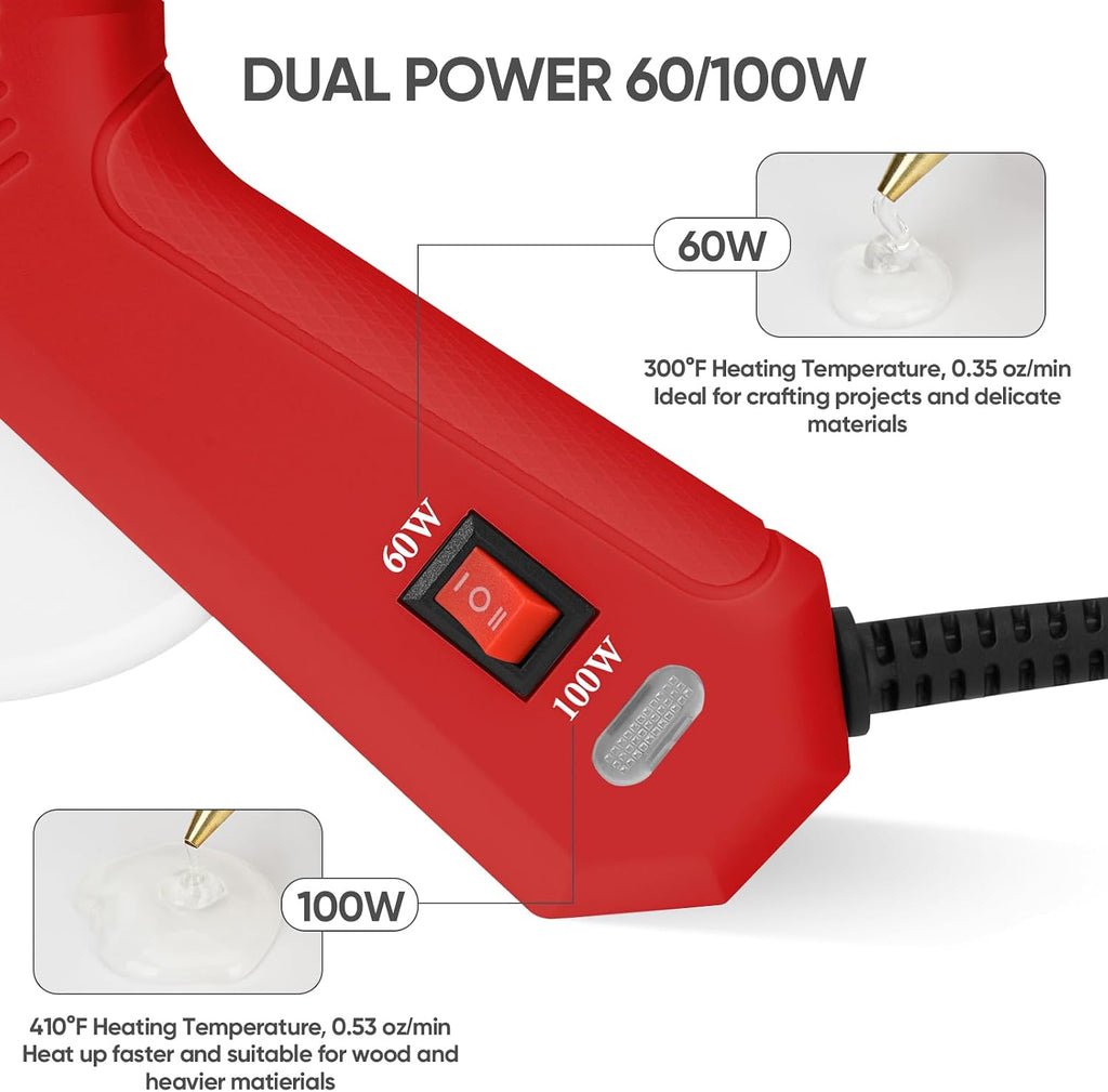 Pistola de pegamento caliente de tamaño completo con potencia dual de 60/100 W y 21 barras de pegamento caliente (7/16"), pistola de pegamento industrial de calentamiento rápido y resistencia