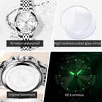 OLEVS Reloj para Mujer Moderno de Moda con Diamantes para Damas Analógico, Acero Inoxidable, Resistente al Agua, Luminosa, Día, Fecha, Dos Tonos