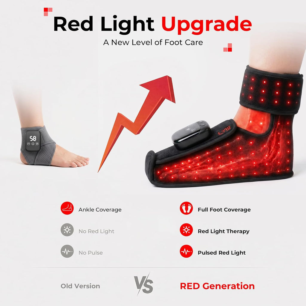 LTW Terapia de luz roja mejorada para pies, 101 LED de tres chips de terapia de luz infrarroja con 660 nm y 850 nm, 3 niveles de calor, 5 intensidades de luz con modo de pulso, 5000 mAh inalámbrico