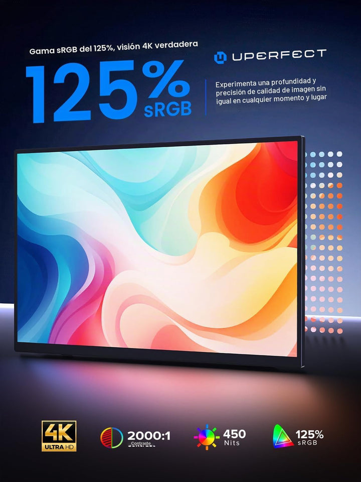 UPERFECT Monitor portátil 4K, pantalla táctil de 15.6 pulgadas, 125...