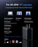 Cargador para portátil HP de 65 W con carga de dispositivo USB-C