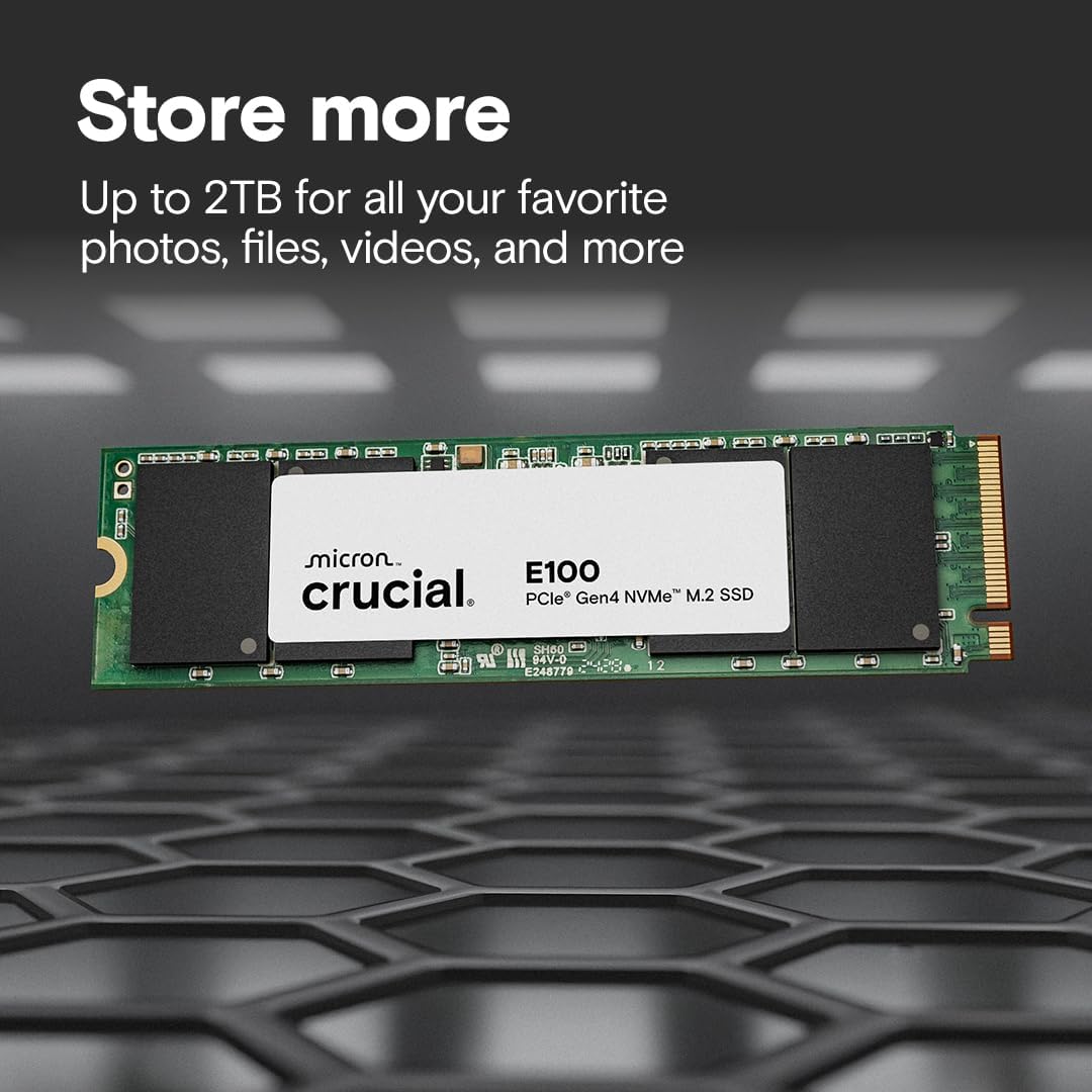 Crucial E100 2TB M.2 NVMe PCIe Gen4 SSD interno, hasta 5.000MB\/s,...