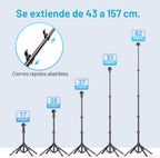 Fugetek Trípode profesional para teléfono celular de 62", diseño ultra estable de 4 patas, control remoto Bluetooth, bastón y patas 100% de aluminio, portátil todo en uno, soporte para teléfono de 360