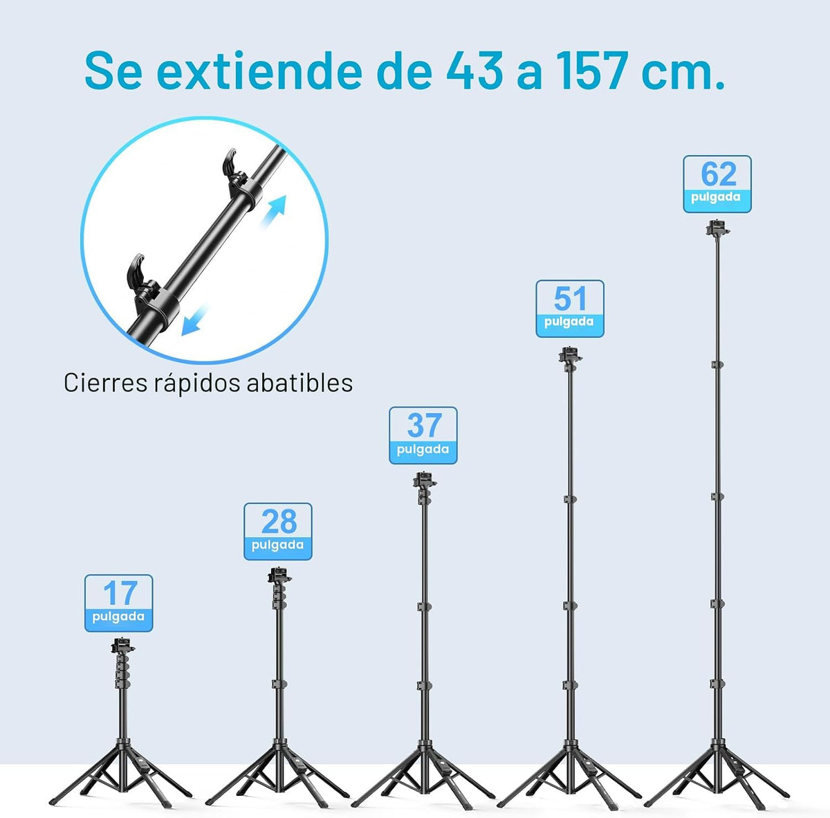 Fugetek Trípode profesional para teléfono celular de 62", diseño ultra estable de 4 patas, control remoto Bluetooth, bastón y patas 100% de aluminio, portátil todo en uno, soporte para teléfono de 360