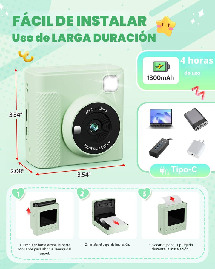 TIATUA Cámara de impresión instantánea para niños, regalos de cumpl...
