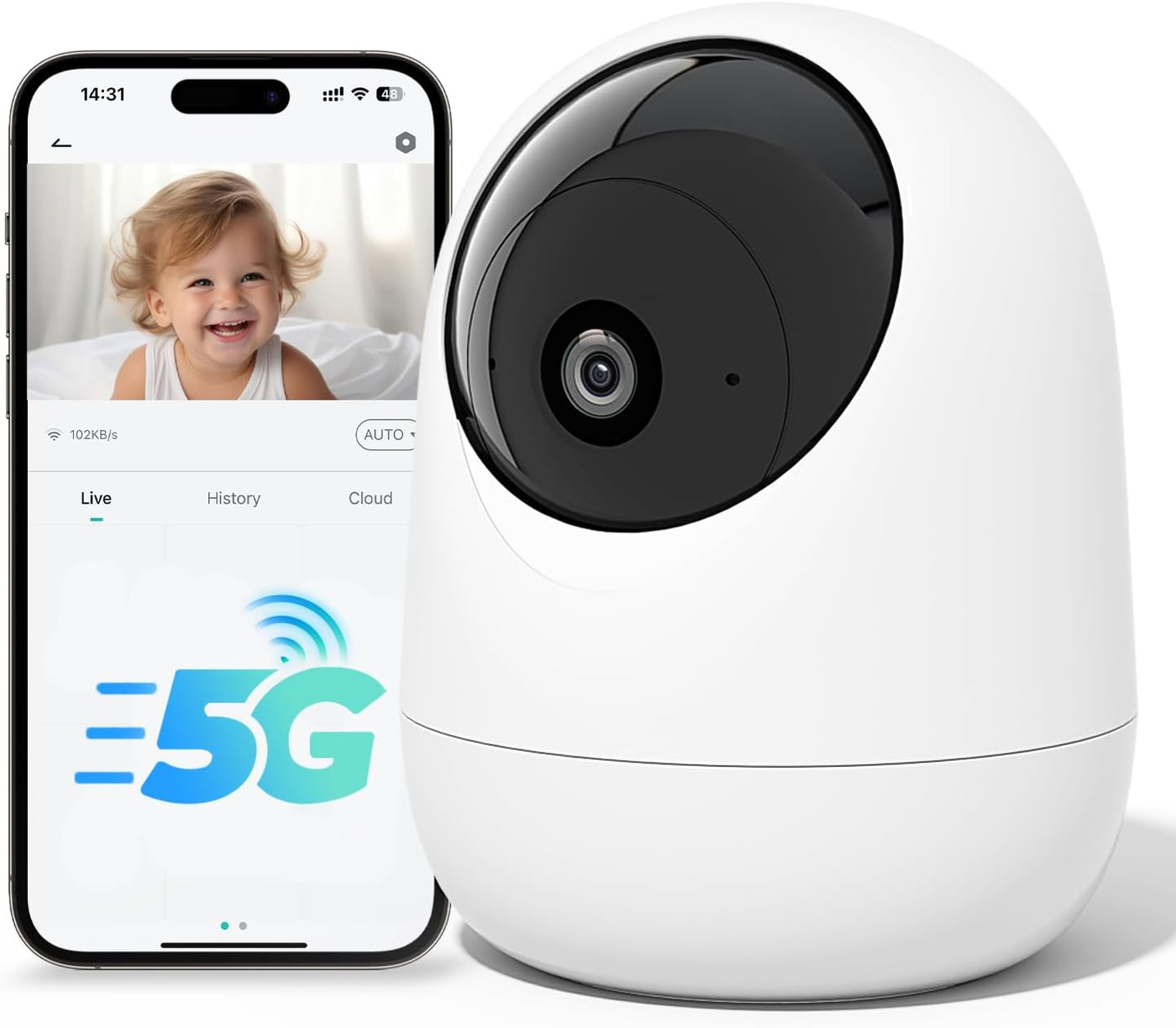 Rraycom - Cámara interior 5G y 2.4G, cámara de seguridad de 2K con...