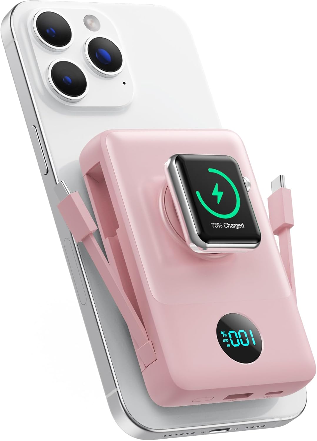 Cargador portátil magnético 6 en 1 para iPhone con cables integrado...