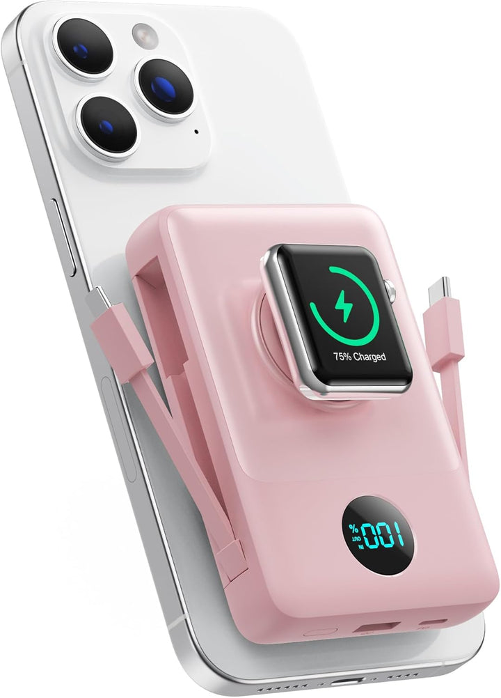 Cargador portátil magnético 6 en 1 para iPhone con cables integrado...