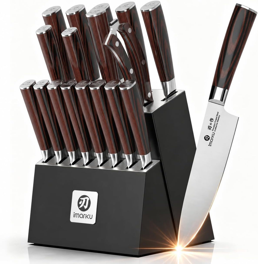 imarku Juego de cuchillos japoneses Santoku de acero inoxidable de 18