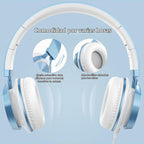 Ailihen Auriculares para Niños para Escuela, con cable de 3.5 mm y micrófono para adolescentes, SkyBlue