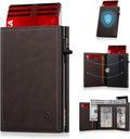 Cartera minimalista para hombres, cartera de cuero de grano completo con bloqueo RFID con 2 ventanas de identificación, billetera plegable triple para tarjetas de crédito, cartera de 9 a 11